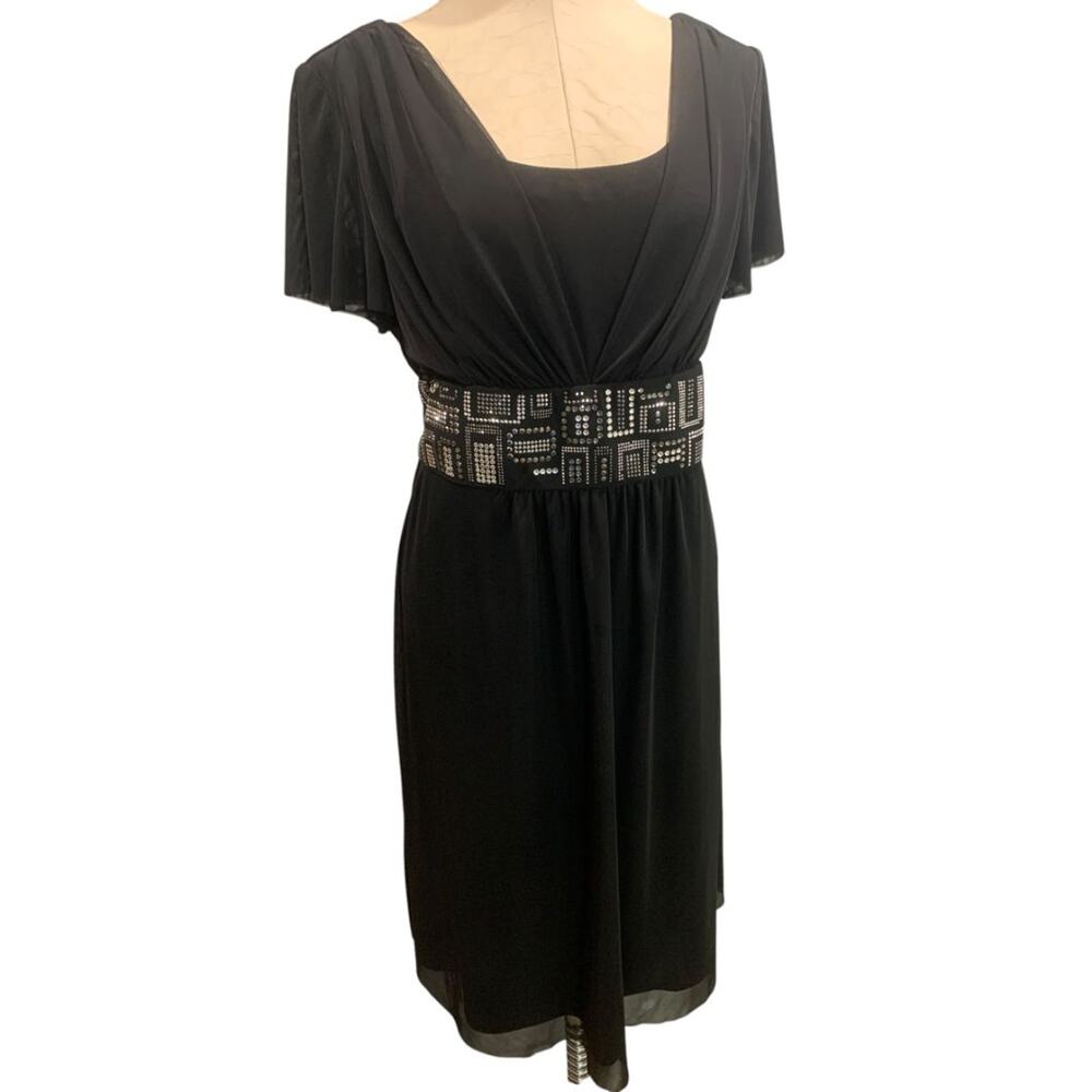 Size 16 R&M Richards Black Dress Embellished Waistline Pullover